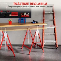 HOMCOM Set 2 Suporturi de Lucru Telescopice 80-130 cm Pliabile, din Oțel Q195, 68x58x80 cm, Roșu și Argintiu(m-4)