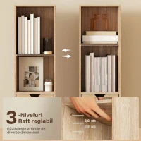HOMCOM Raft Bibliotecă cu 4 Nivele Deschise, cu Dulap și Sertar, 30x24x158 cm, Lemn Natural(m-5)
