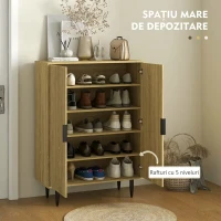 HOMCOM Pantofar Compact pentru 15 Perechi de Pantofi, cu 4 Rafturi Reglabile, 80x38x110cm, Stejar(m-4)