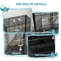 PawHut Colivie pentru Păsări cu Tavă Detașabilă și Suporturi, Volieră pentru Papagali, 61x36.5x98cm, Negru(m-7)