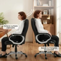 HOMCOM Scaun de Birou Ergonomic Rotativ din Piele PU, Funcție Legănare, Înălțime Reglabilă, Capacitate 120kg, Negru(m-7)
