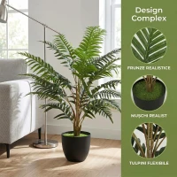 HOMCOM Plantă Artificială de Ferigă cu 20 de Frunze din PEVA, Ramuri Flexibile, Ghiveci Negru din PP și Ciment, Verde(m-4)