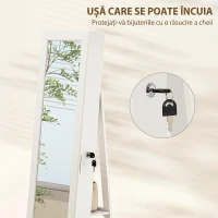 HOMCOM Dulap pentru Bijuterii 3 în 1 Rotativ la 360°, Rafturi din Spate și Ușă cu Cheie, 55x55x161 cm, Alb(m-7)