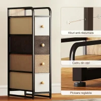 HOMCOM Comodă Slim Salvaspatiu cu 4 Sertare Pliabile din Material Textil, Oțel și Lemn, 20x47x84.5 cm, Multicolor(m-7)