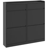HOMCOM Zapatero Slim en Madera con 4 Cajones Abatibles y 2 Cajones Deslizantes, 98x19.2x95.3 cm, Negro(m-1)