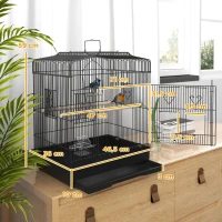 PawHut Cage pour Petits Oiseaux Portable avec Poignée, Plateau Amovible et 5 Portes, Perchoirs et Balançoire, Noir(m-3)