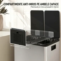 HOMCOM Coș gunoi cu pedală bucătărie, capac închidere ușoară, recipiente interioare detașabile, oțel, 2x28L, argintiu(m-5)