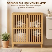 HOMCOM Dulăpior de Baie Îngust din Bambus cu Raft Reglabil, Natural(m-5)
