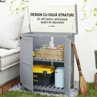 Outsunny Dulap de Exterior, Căsuță pentru Depozitare Unelte cu Raft, din Lemn cu 2 Uși pentru Grădină, Terasă, Gri(m-6)