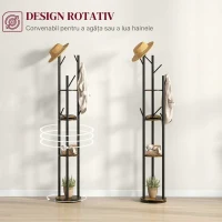 HOMCOM Cuier rotativ de podea cu 8 cârlige și 4 rafturi, stil industrial, Ø30x175cm, maro(m-4)