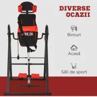HOMCOM Bancă de Inversiune cu Unghi și Înălțime Reglabile și Tetieră, din Oțel și Plastic, 79x114x153 cm, Roșu și Negru(m-6)