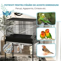 PawHut Colivie de interior pentru păsări cu tavă, raft și roți cu frână, 85x49x119 cm, negru(m-6)