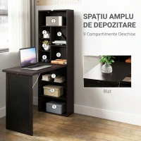 HOMCOM Birou Modern Pliabil cu Bibliotecă și Tablă, din Lemn și Metal, 98x51x153 cm, Maro(m-5)