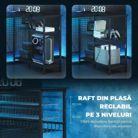 HOMCOM Birou Gaming Colțar cu LED, Prize Electrice, Suport pentru Monitor și Raft, Negru(m-6)