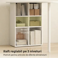 HOMCOM Birou pentru Cameră cu Blat Curbat, 6 Rafturi și 4 Polițe Reglabile, din Oțel și Lemn, 100x59x75,5 cm, Alb(m-6)