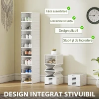 HOMCOM Dulap pentru pantofi cu 8 compartimente suprapozabile și pliabile, cu panou transparent, alb(m-4)