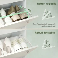 HOMCOM Dulap pantofi slim cu 4 sertare rabatabile și rafturi reglabile pentru 24-32 perechi de pantofi, 80x23.5x157 cm, alb(m-5)