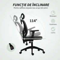 Vinsetto Scaun de birou ergonomic și reglabil cu suport lombar și tetieră, 66x61x106-116 cm, gri(m-6)