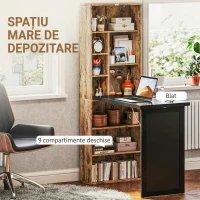 HOMCOM Birou Modern Pliabil cu Bibliotecă și Tablă, din Lemn și Metal, 98x51x153 cm, Maro Rustic(m-5)