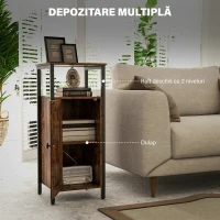 HOMCOM Noptieră Industrială cu 2 Rafturi și Compartiment Interior Reglabil, din Lemn și Oțel, 34x30x80 cm, Maro(m-4)