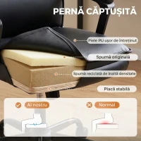 HOMCOM Scaun de Birou Rotativ din Piele PU, Funcție Legănare, Spătar Înalt, Reglabil pe Înălțime, Suportă 120 kg, Negru(m-5)