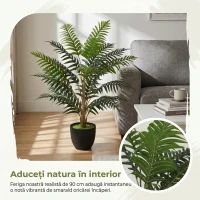 HOMCOM Plantă Artificială de Ferigă cu 20 de Frunze din PEVA, Ramuri Flexibile, Ghiveci Negru din PP și Ciment, Verde(m-6)