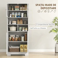 HOMCOM Bufet de bucătărie cu 2 dulapuri și 3 spații deschise, uși din sticlă și rafturi reglabile, 60x30x145,5 cm, alb(m-4)