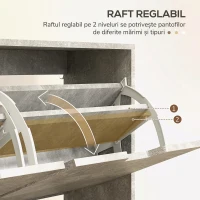 HOMCOM Dulap pentru încălțăminte cu 4 sertare rabatabile pe 2 niveluri pentru 16 perechi, din lemn, 95x26x95 cm, gri(m-5)