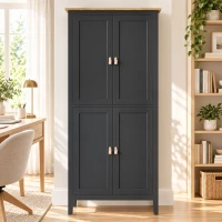 HOMCOM Buffet de cocina, mueble alto de cocina con LED regulable y detector de movimiento, 80 x 40 x 176,5 cm, negro(m-5)