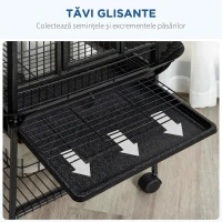 PawHut Colivie pentru Peruşi cu 2 Stinghii și Scară în Arc, din Oțel, 62,5x62,5x156 cm, Gri(m-4)