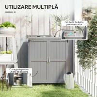 Outsunny Dulap de Exterior, Căsuță pentru Depozitare Unelte cu Raft, din Lemn cu 2 Uși pentru Grădină, Terasă, Gri(m-4)