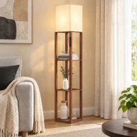 HOMCOM Lampadaire avec 3 Estantes Lumière LED Régulable Commande Tactile et Télécommande Abat-jour en Tissu Ampoule Incluse Marron(m-5)