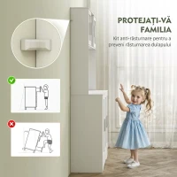 HOMCOM Servantă de Bucătărie înaltă de 180 cm, Dulap Dispensa cu 4 Dulapuri, Uși din Sticlă Securizată, 2 Rafturi Deschise, Rafturi Reglabile, Blat pentru Cuptorul cu Microunde, pentru Sala de Prânz sau Living, Alb(m-7)