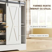 HOMCOM Bufet Bucătărie cu Prize Electrice, Lumină LED, Suport pentru Sticle și Uși Glisante, 100x38x180 cm, Alb(m-7)