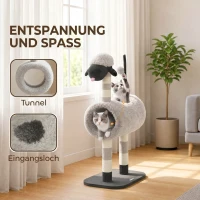 PawHut Kattenboom in schaapdesign met krabpalen, tunnel en speelgoed, 98 cm, lichtgrijs(m-5)