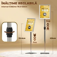 HOMCOM Suport pentru Poster A3 cu Înălțime și Înclinare Reglabilă, Oțel și Aluminiu, Argintiu(m-4)