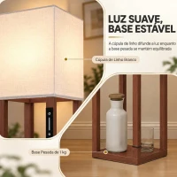 HOMCOM Candeeiro de Pé com 3 Prateleiras LED Regulável Controlo Tátil e Remoto Abajur em Tecido Lâmpada Incluída Castanho(m-7)