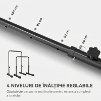 SPORTNOW Set 2 Bare pentru Dips Reglabile pe 4 Niveluri de Înălțime, cu Mânere Antialunecare, Oțel, 70x50x80-105 cm, Negru(m-4)