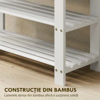 HOMCOM Bancă Joasă pentru Pantofi din Bambus cu 2 Rafturi și Șezut, 70 x 28 x 45 cm, Alb(m-7)