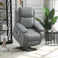 HOMCOM Riser and Recliner Chair with Massage, PU Leather Power Electric Lift Chair for Elderly with High Back, Grey(m-9)