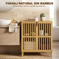 HOMCOM Dulăpior de Baie Îngust din Bambus cu Raft Reglabil, Natural(m-7)