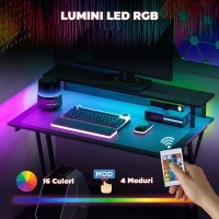 HOMCOM Birou Gaming cu Lumini LED și Suport pentru Monitor, din PAL și Oțel, 100x60x88.5 cm, Negru(m-4)