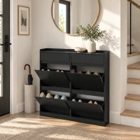 HOMCOM Zapatero Slim en Madera con 4 Cajones Abatibles y 2 Cajones Deslizantes, 98x19.2x95.3 cm, Negro(m-6)