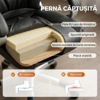 HOMCOM Scaun de Birou Ergonomic Rotativ din Piele PU, Funcție Legănare, Înălțime Reglabilă, Capacitate 120kg, Negru(m-5)