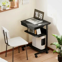 HOMCOM Birou PC cu Sertar Glisant, 2 Rafturi și 4 Roți, din Lemn și Metal, 56x51x79 cm, Negru(m-6)