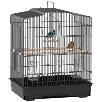 PawHut Cage pour Petits Oiseaux Portable avec Poignée, Plateau Amovible et 5 Portes, Perchoirs et Balançoire, Noir(m-7)