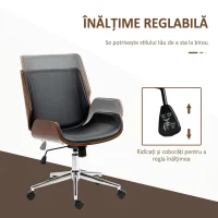 Vinsetto Scaun de Birou Vintage Tapițat, din Piele Ecologică, Lemn și Oțel, 53x60x86-96 cm, Negru și Maro Închis(m-4)