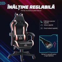 HOMCOM Scaun de Gaming Reclinabil cu Suport pentru Picioare și Perne, din Piele Ecologică și Spumă, 65x62x116-124 cm, Roz și Negru(m-5)