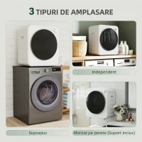 HOMCOM Mini Uscător de Rufe Portabil, Capacitate 2.5 kg, 5 Programe, 800/400 W, Tambur din Oțel Inoxidabil, Alb(m-5)