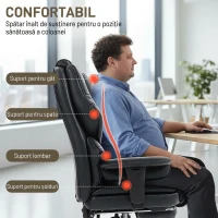 HOMCOM, Scaun de Birou, cu Suport pentru Picioare și Tetieră, din Piele PU, Spumă și Metal, 76x73x117-125 cm, Negru(m-5)
